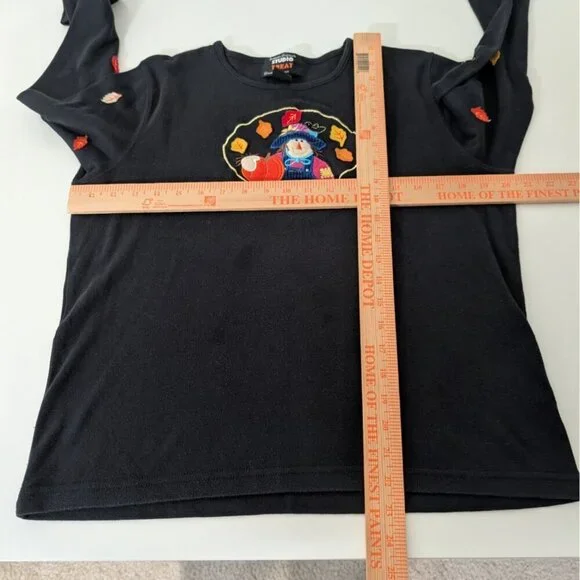 Vintage Fall Scarecrow Embroidered Shirt Womens Size Large Black Long Sleeve - Picture 9 of 11